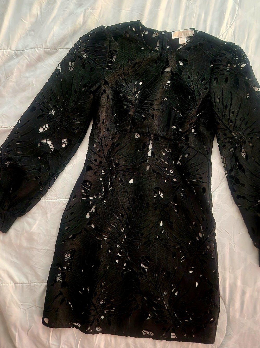 Michael Kors Black Long-Sleeve Cutout Lace Mini Dress